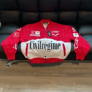CIVIL REGIME BLOOMING THROUGH CHAOS RACING JACKET IN RED/WHITE SIZE MEDIUM